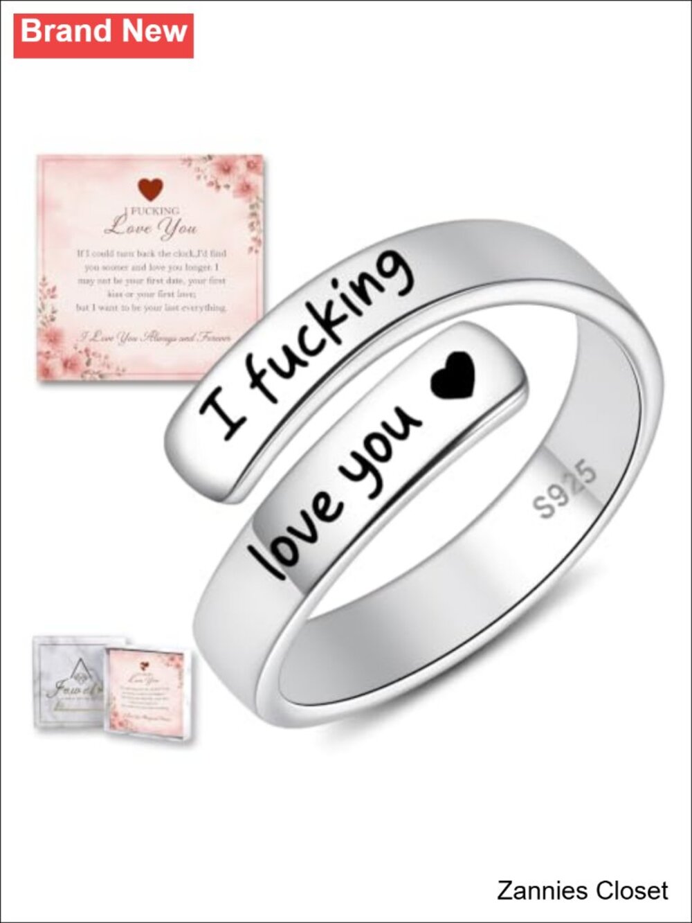 💍 925 Sterling Silver I Fcking Love You Adjustable Ring Gift Set